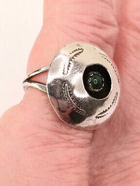 Vintage Sterling Silver And Malachite, Navajo Pinky Ring Size 6 4g